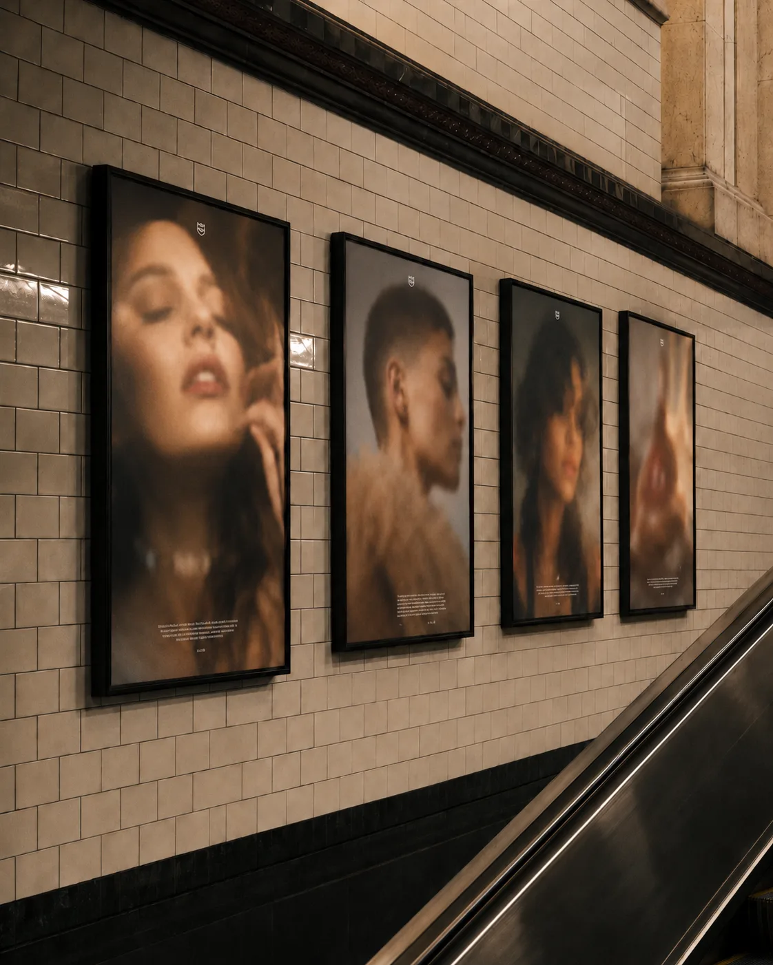 Mur d'affiches publicitaires dans une station de métro